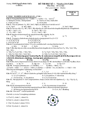 Đề 1 thi học kì 1  Năm học 2015 - 2016 môn hóa  10 cơ bản thời gian làm bài 60 phút